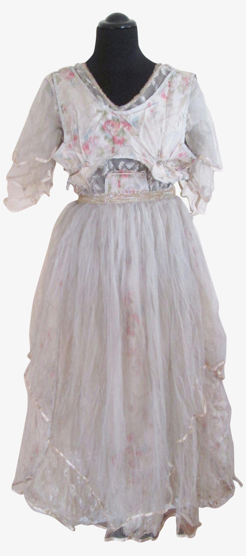 Antique French Watercolor Silk - Gown, transparent png