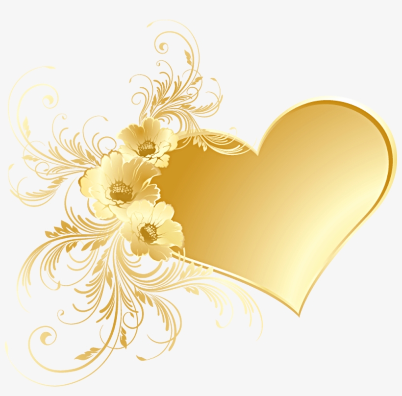Gold Heart With Flowers Png Picture - Gold Flower Png, transparent png