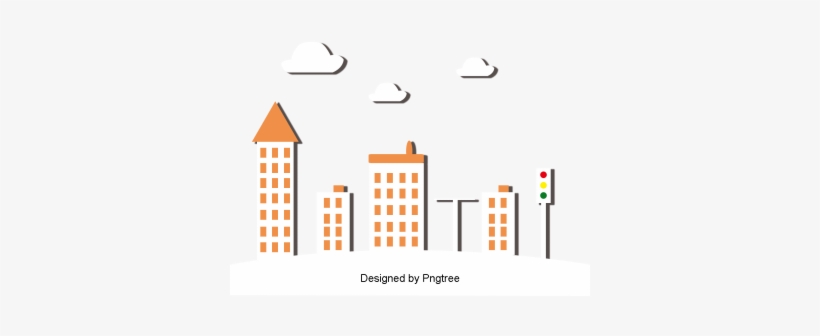 Beautiful Cartoon Lovely Flat Hand Painted City Building - Building, transparent png