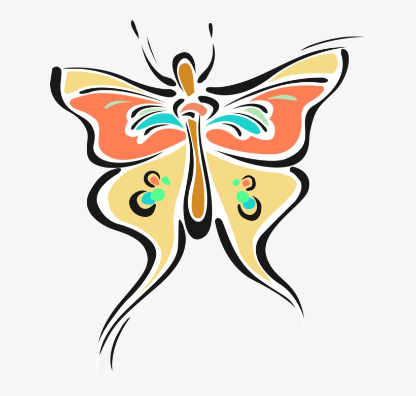 Vector Illustration Of Colorful Butterfly Winged Insect - פרפרים ופרחים לצביעה, transparent png