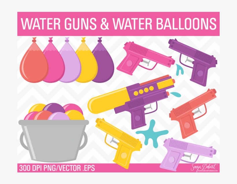 Jpg Free Download Bucket Encode Clipart To Base Clip - Water Guns And Water Balloons, transparent png
