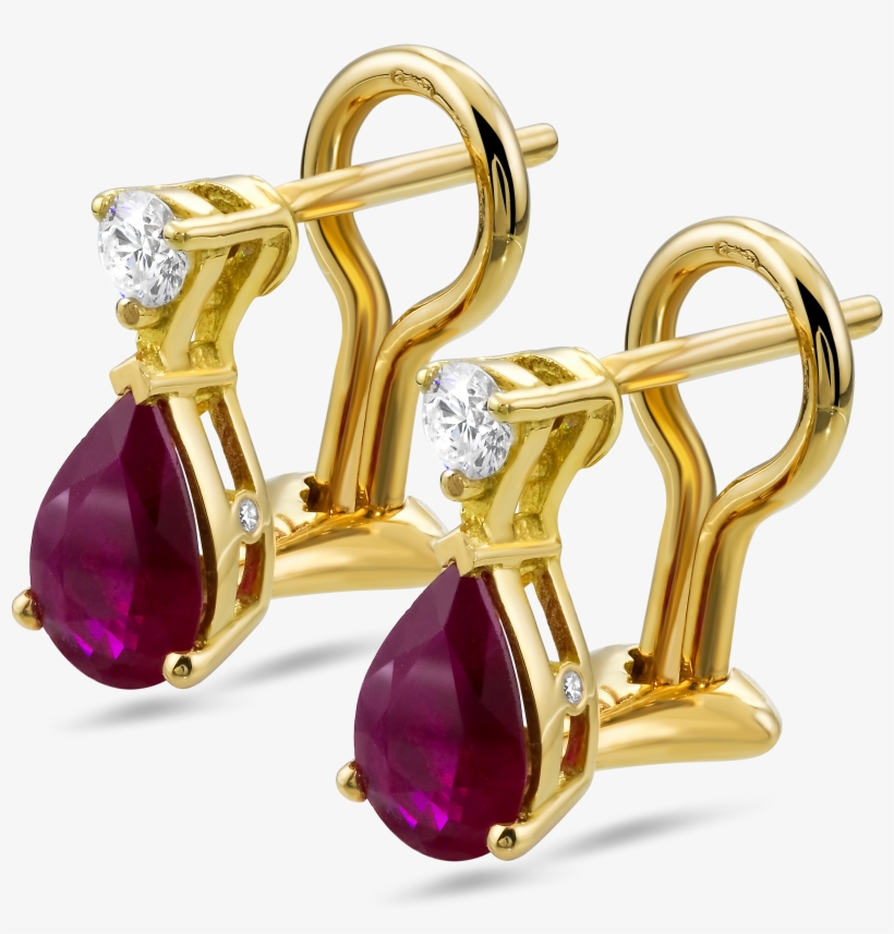 18k Yellow Gold Diamond Earrings With Rubies - Earring Gold Diamond, transparent png