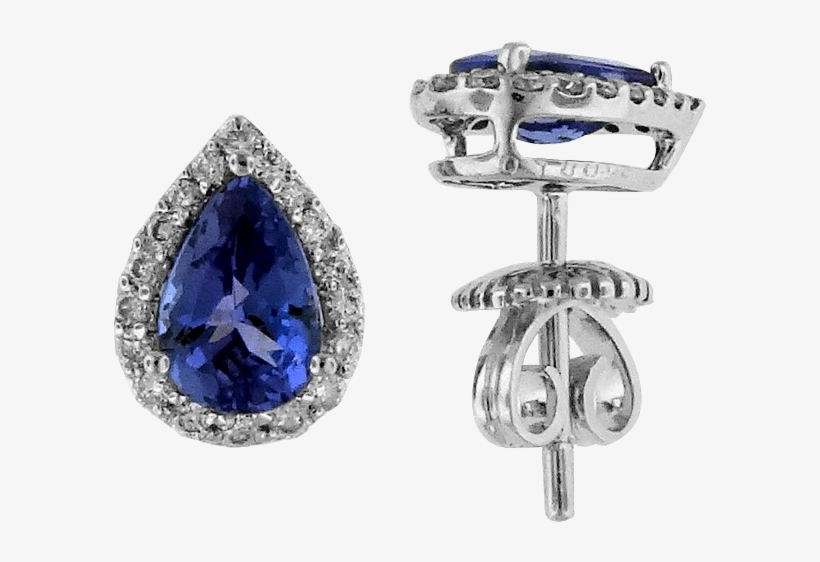 14kt White Gold Pear Shaped Tanzanite And Round Diamond - Pear Shaped Sapphire And Diamond Earrings, transparent png