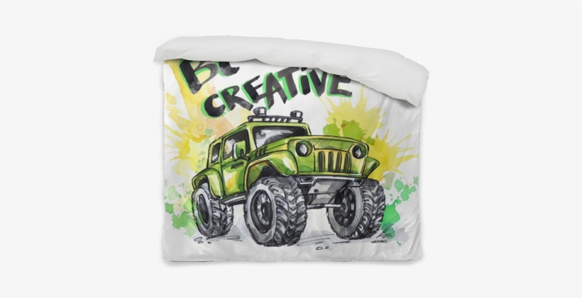 Hand Drawn Card With Big Car And Lettering - Monster Truck Watercolor, transparent png