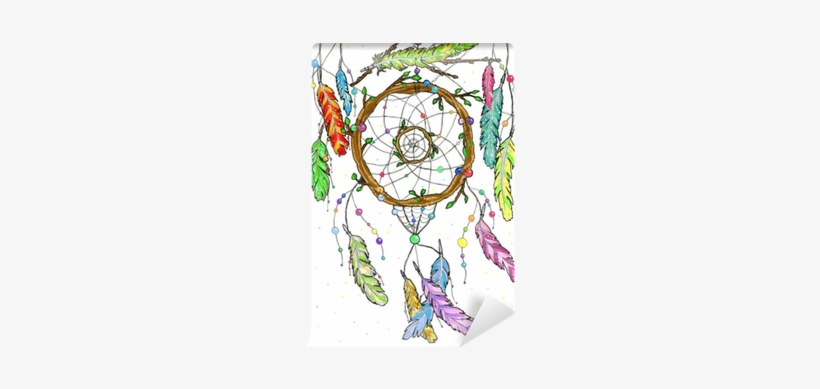 Hand Drawn Watercolor Dream Catcher From Tree Branches - Dibujo De Plumas Y Atrapasueños, transparent png