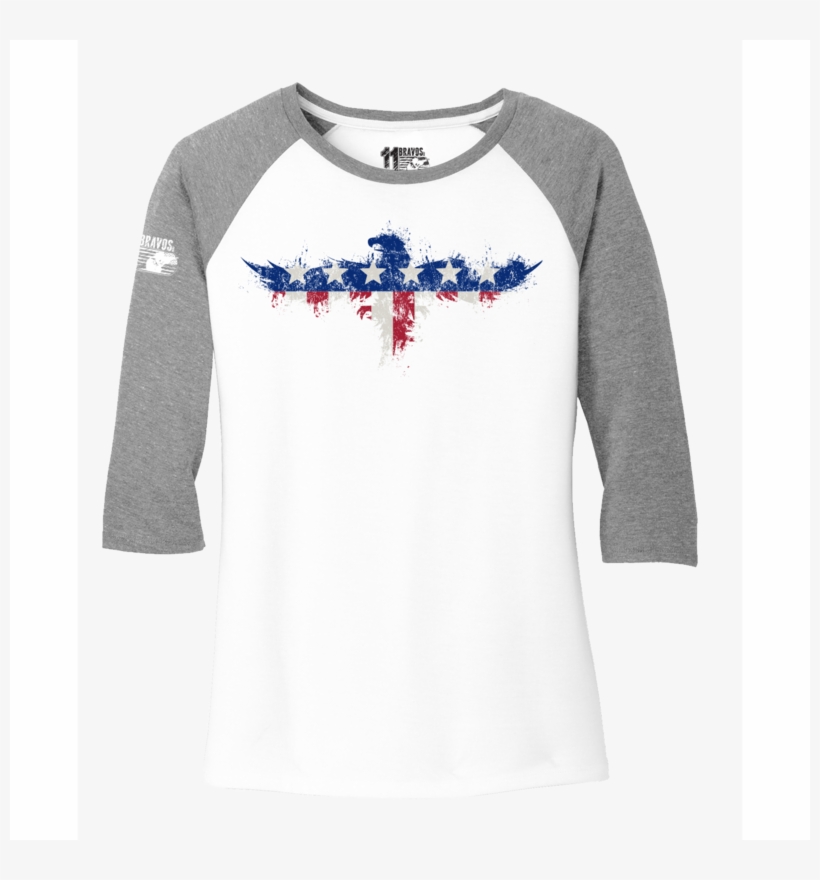 American Flag Eagle Women's 3/4 Sleeve - District Made Ladies Perfect Tri ™ 3 4 Sleeve Raglan, transparent png