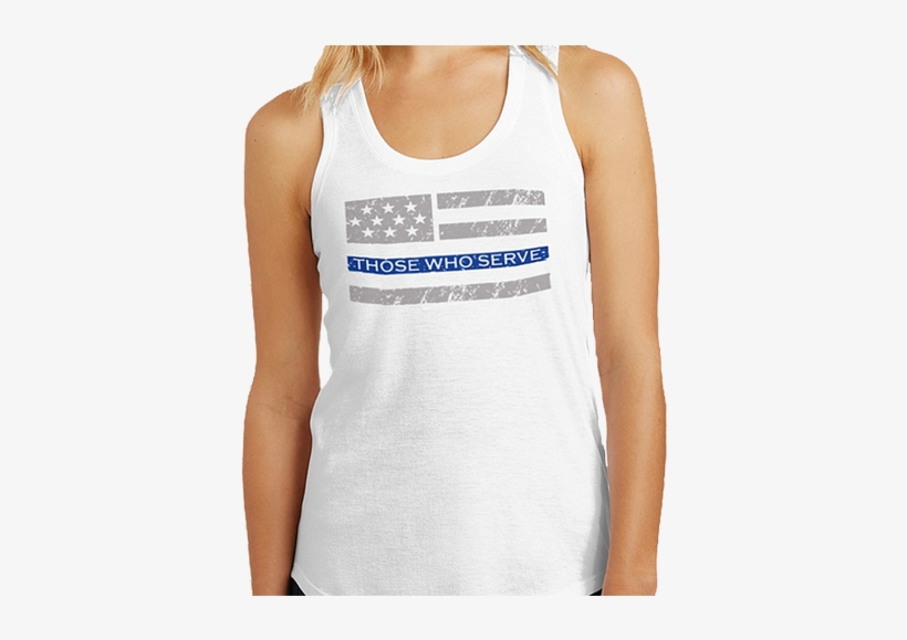 White Womens Tank Top With Those Who Serve Logo In - Thin Blue Line, transparent png