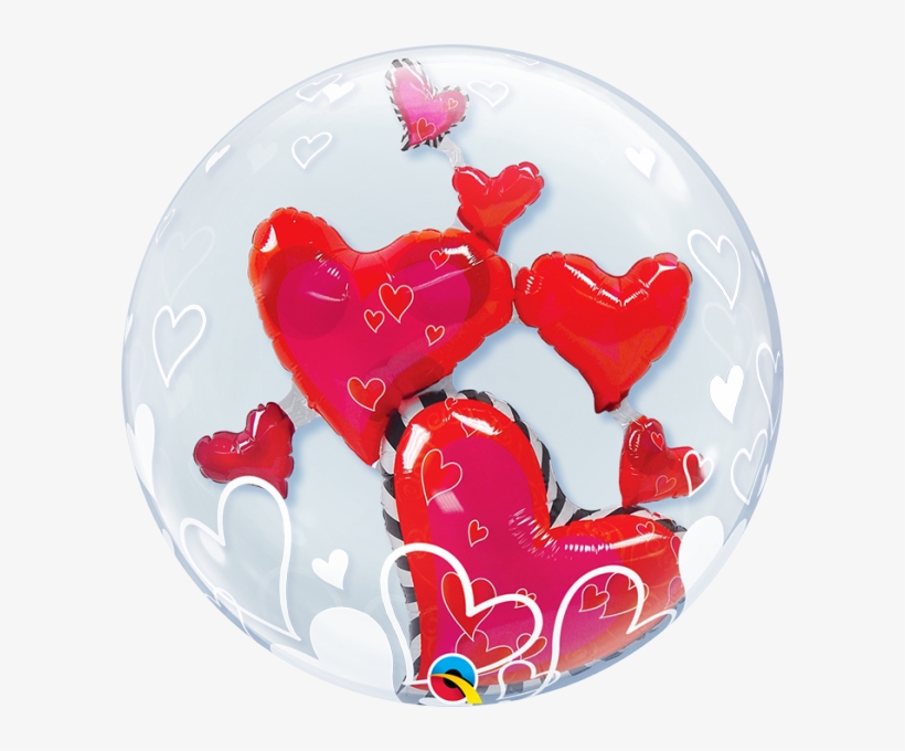 Double Bubble Balloon - Floating Hearts 61 Cm, transparent png