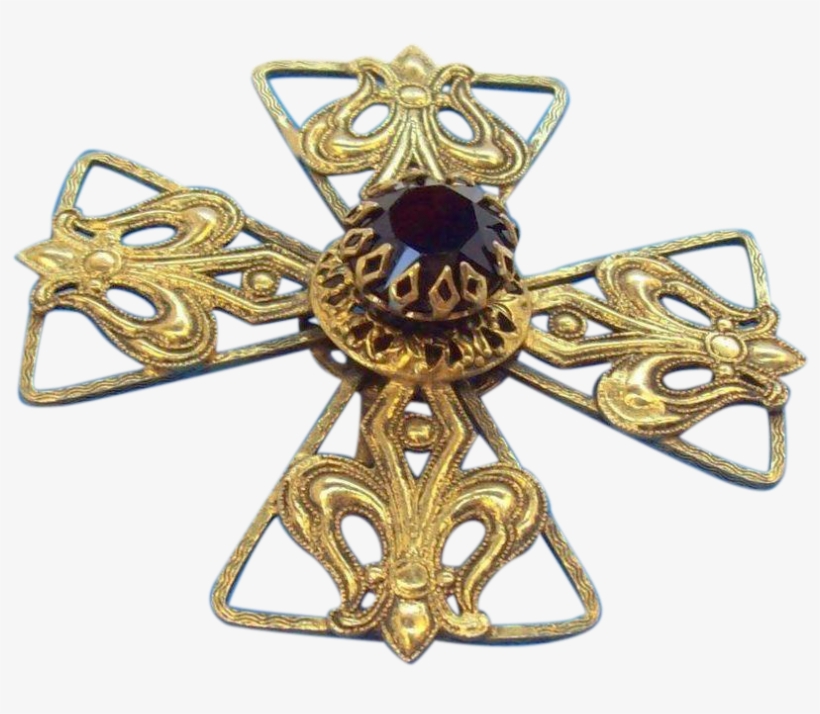 Vintage Freirich Large 3-d Maltese Cross Goldtone Brooch - Emblem, transparent png