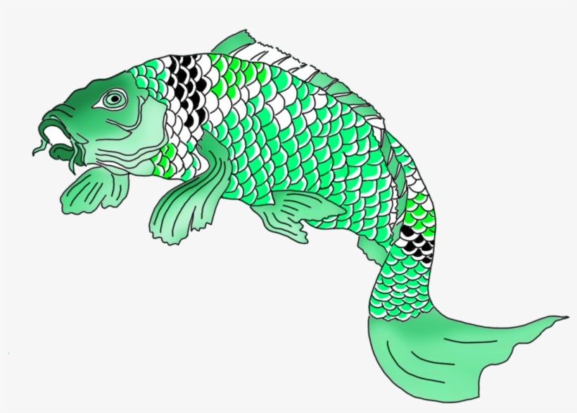 Green Japanese Koi Fish Clipart - Draw Green Fish, transparent png
