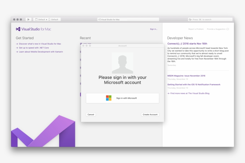 Accounts Dialog In Visual Studio For Mac - Microsoft Visual Studio, transparent png