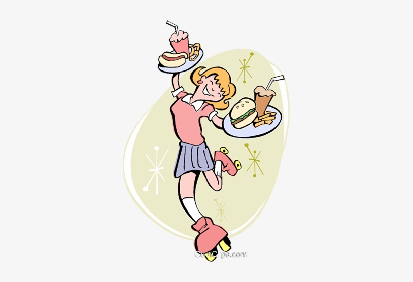 Roller-skating Waitress Royalty Free Vector Clip Art - Roller Skating Waiter Png, transparent png