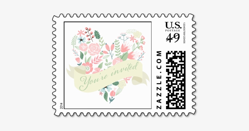 Modern Floral Heart Wedding Postage Stamps - Floral Heart Shower Curtain, transparent png