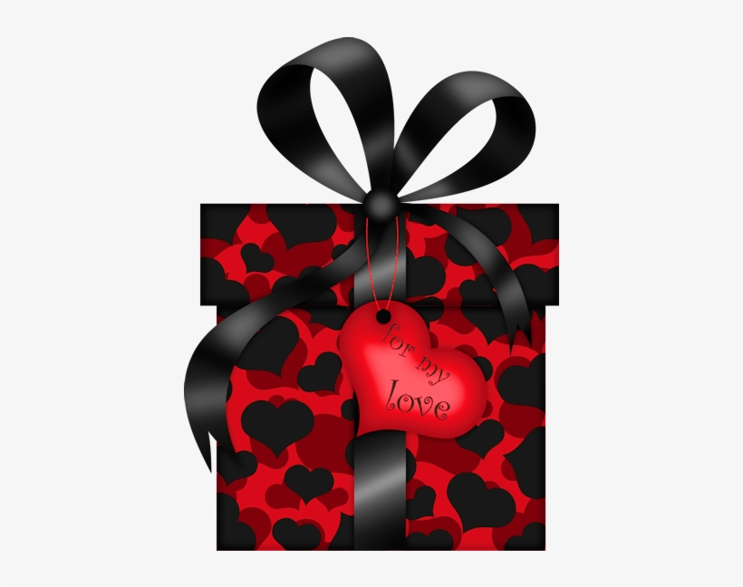 Valentines Day Black And Red Gift With Hearts Png Clipart - Red Black Valentine's Day Clipart, transparent png