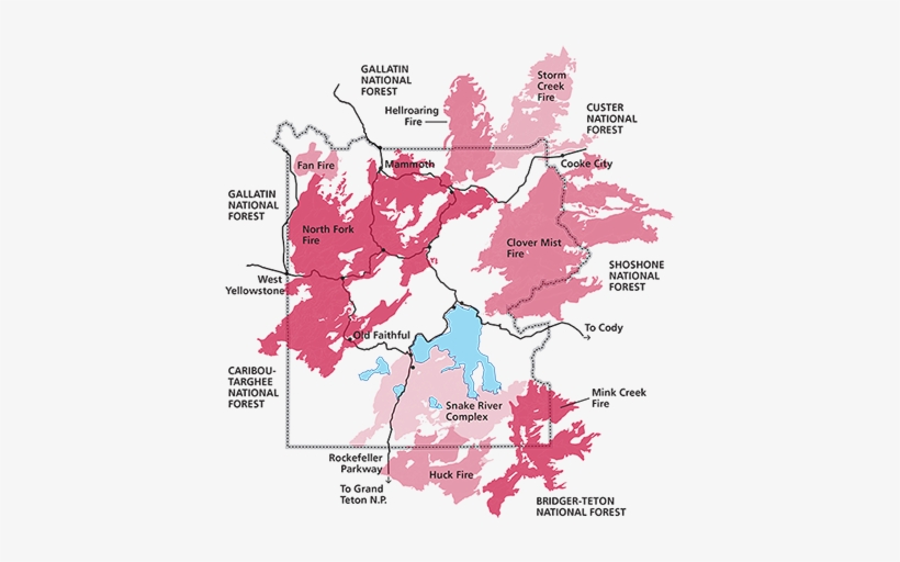 Colored Areas Indicated Areas That Burned In 1988 Mark - North Fork Fire Yellowstone, transparent png
