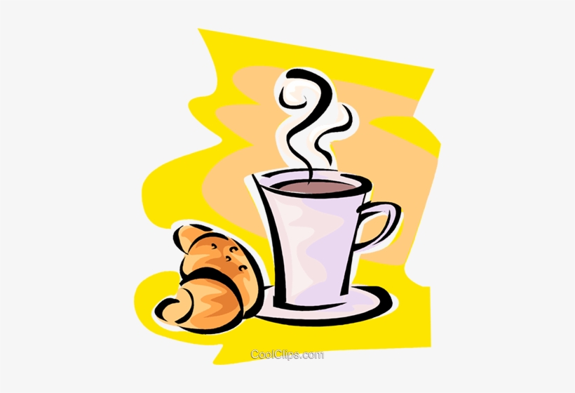 Cup Of Coffee And A Croissant Royalty Free Vector Clip - Clip Art, transparent png