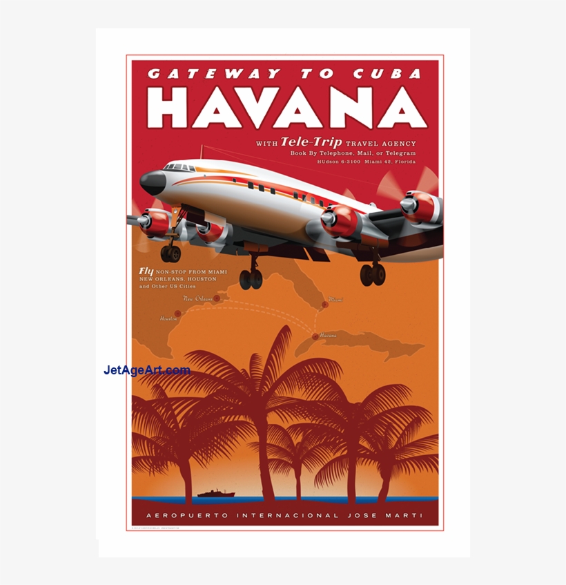 Havana Jet Age Travel Poster, transparent png