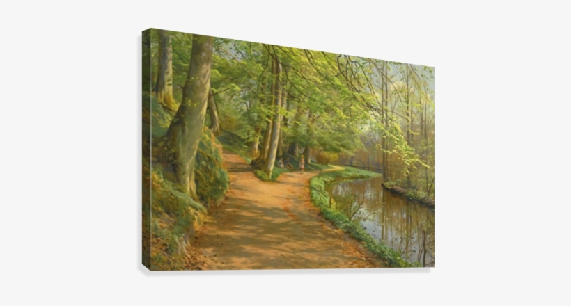 Kids Talking On A Path Along The Stream Canvas Print - Yağlı Boya Orman, transparent png