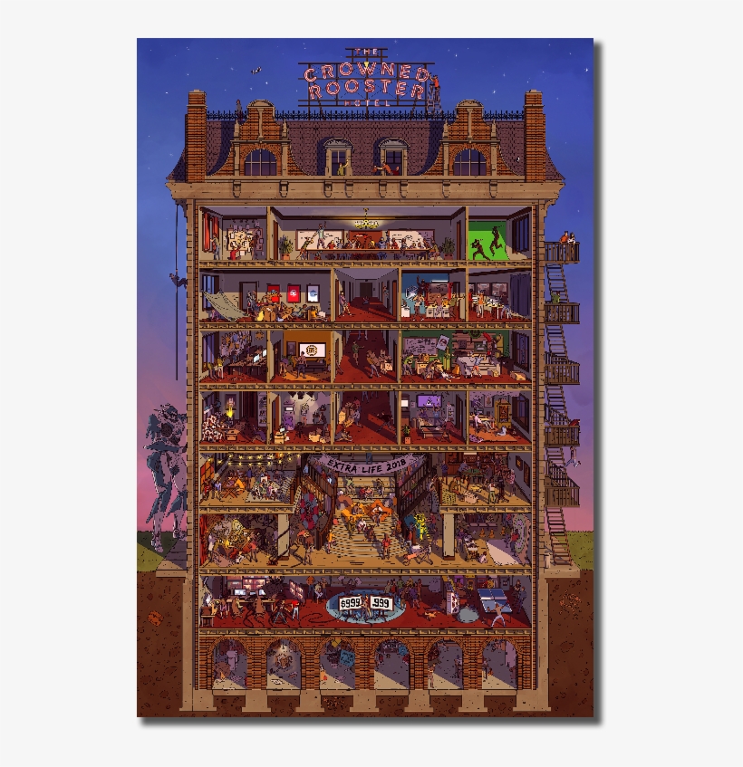 Extra Life 2018 Crowned Rooster Hotel Poster - Extra Life, transparent png