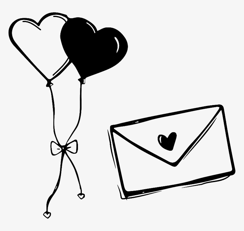 Black And White Hand Drawn Envelope Love Vector - Envelope, transparent png