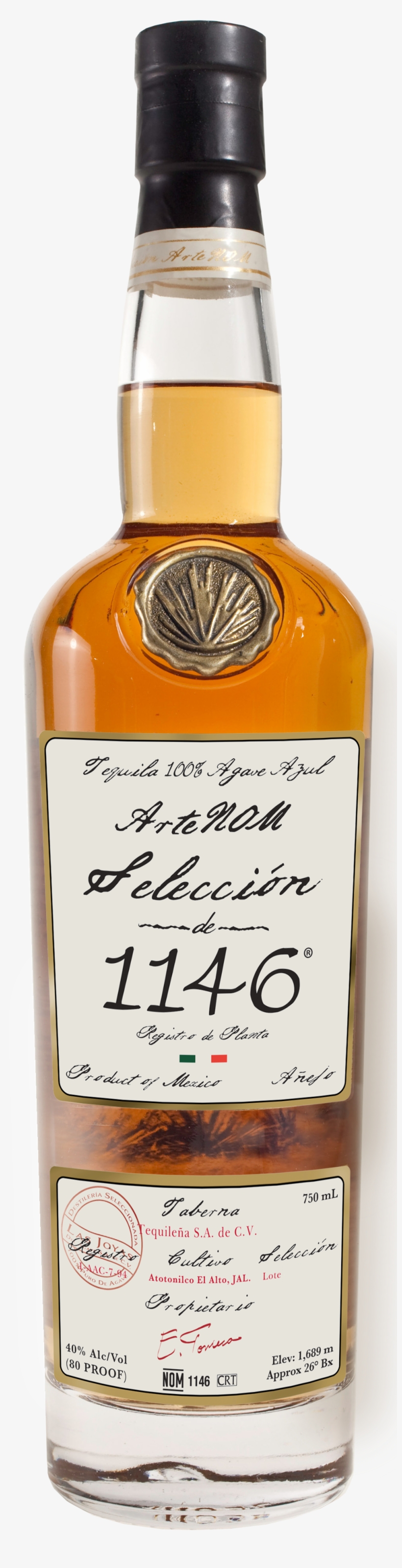 Bottle Shot - Seleccion Artenom 1146 Anejo Tequila - 750 Ml Bottle, transparent png