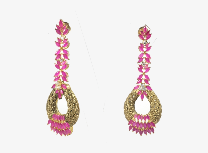 Beautiful Floral Pink And Golden Earrings - Earrings, transparent png