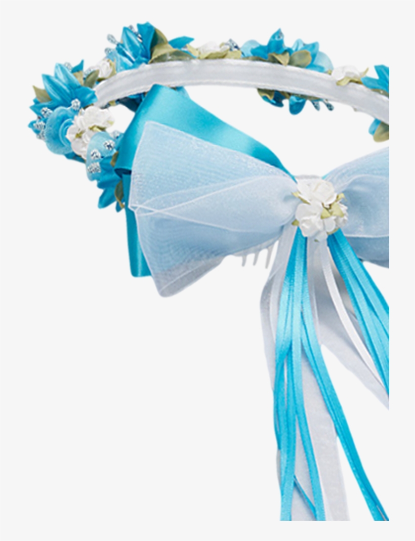 Aqua Silk & Satin Floral Crown Wreath W Back Bows Girls - Crown, transparent png