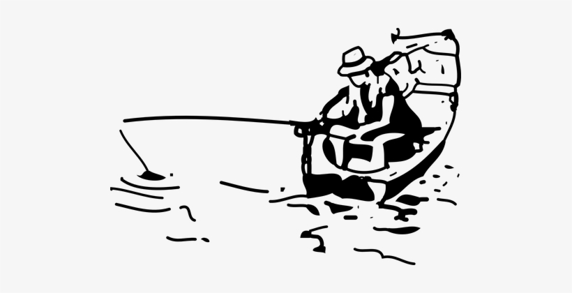 Fish Fisherman Fishing Line Man Boat Angle - Fishing Black And White, transparent png