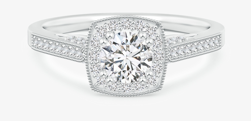 Round Lab Grown Diamond Halo Ring With Cushion Frame - Round Lab Diamond Halo Ring With Cushion Frame And, transparent png