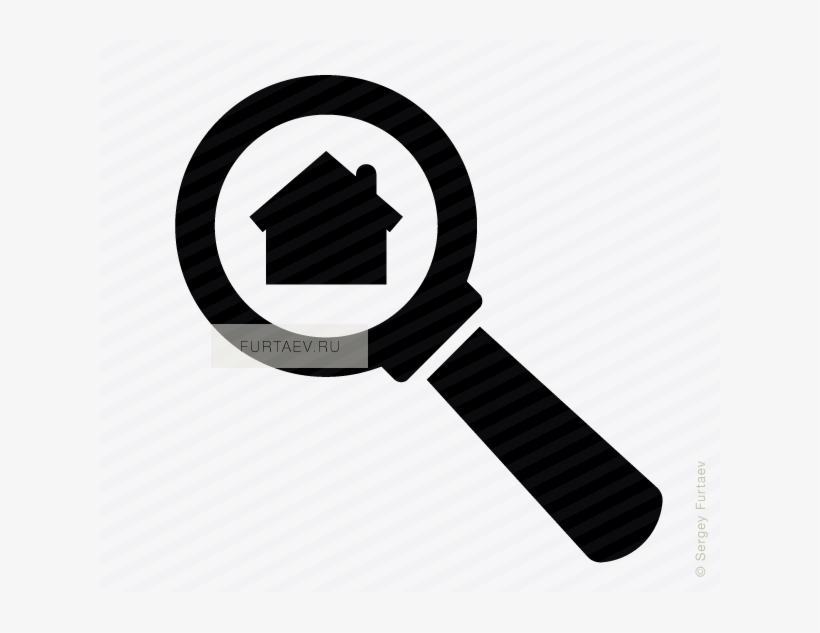 Vector Icon Of House Under Magnifying Glass - Illustration, transparent png