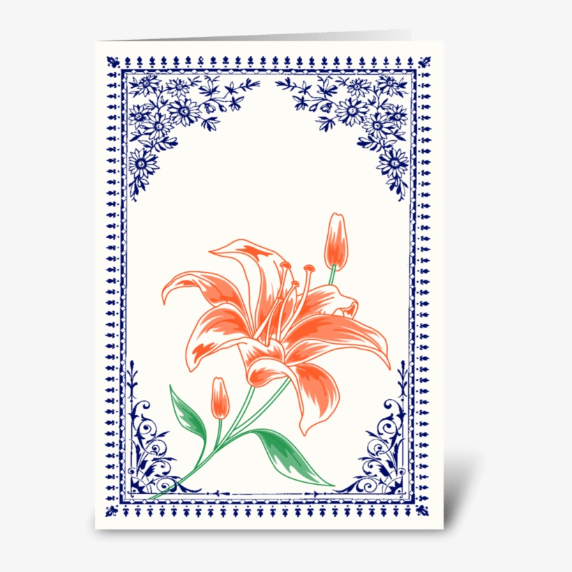 Vintage Orange Flower 4 With Blue Border Greeting Card - .:: Moondreams::. Vintage Gelbe Karte, transparent png