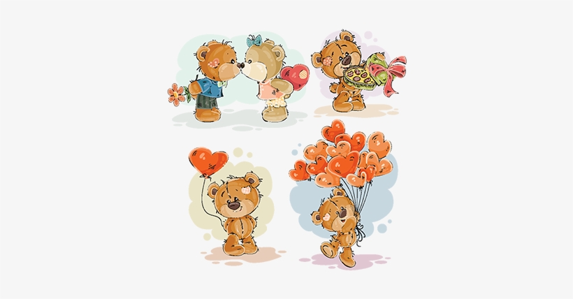 Set Vector Clip Art Illustrations Of Enamored Teddy - Teddy Bear Holding Balloons, transparent png