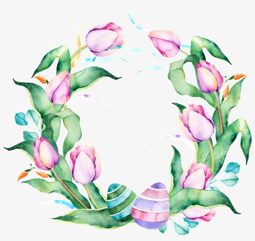 Purple Flower Wreath Watercolor Hand Painted Transparent - Flower, transparent png