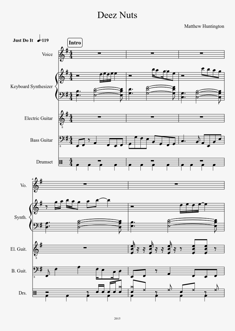 Deez Nuts Sheet Music Composed By Matthew Huntington - Piano, transparent png
