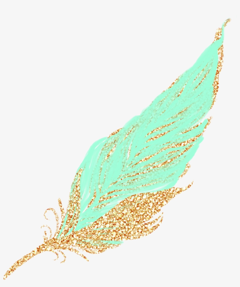 Feathers Feather Pastel Golden Gold Glitter Teal Mintgr - Feather, transparent png