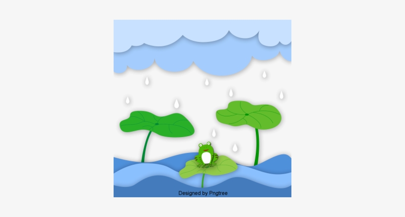 Cartoon Hand Painted Pond Frog Lotus Leaf Rainy Days, - Portable Network Graphics, transparent png