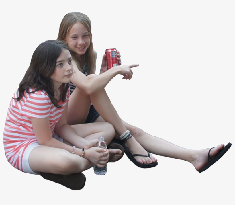 Young Girls Sitting On Ground Watching Event Source - People Sitting On Ground Png, transparent png