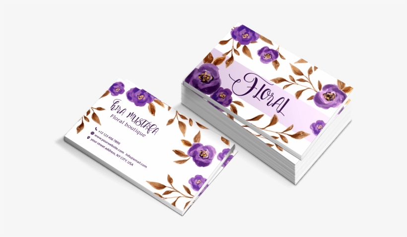 Design Stylish Feminine Watercolor Business Card - Viola, transparent png