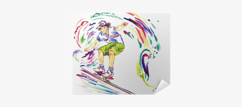 Guy On Skateboard, Colorful Palette Splashes Background, - Watercolor Painting, transparent png