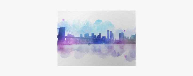 Blank New York City Watercolor Postcard Poster • Pixers® - Brooklyn Bridge, transparent png