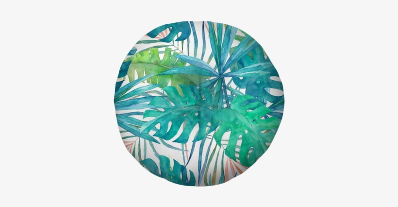 Summer Seamless Pattern With Watercolor Palm Leaves - Illustration, transparent png
