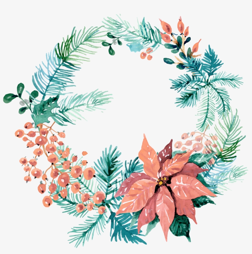 1 - Watercolor Christmas Wreath Png, transparent png