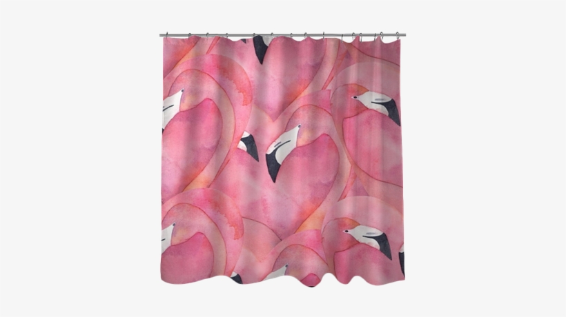 Seamless Pattern With Watercolor Pink Flamingo Couple - Curtain, transparent png