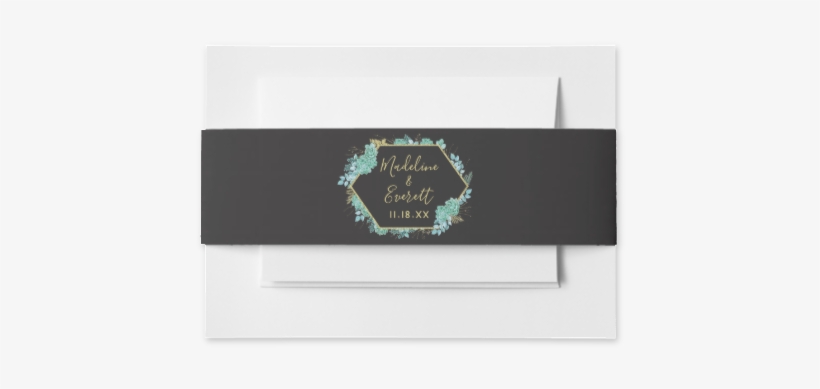 Aqua Teal Watercolor Succulents Gold Foil Frame & Black - Bachelorette Party, transparent png