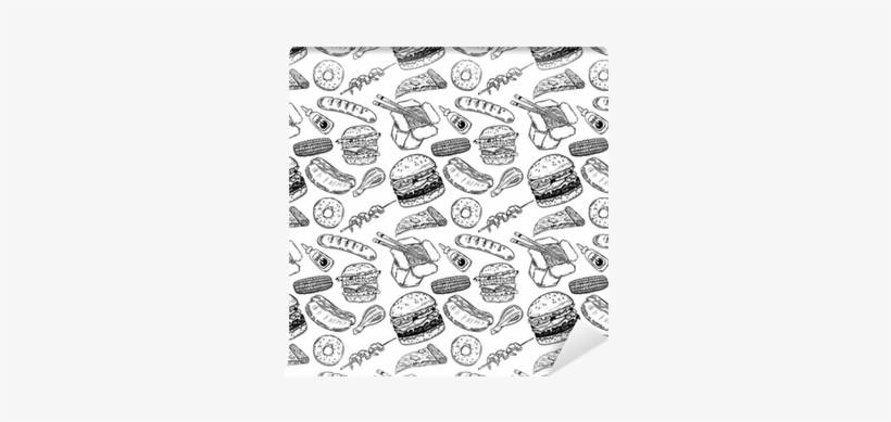 Seamless Pattern With Hand Drawn Fast Food - Fast Food, transparent png