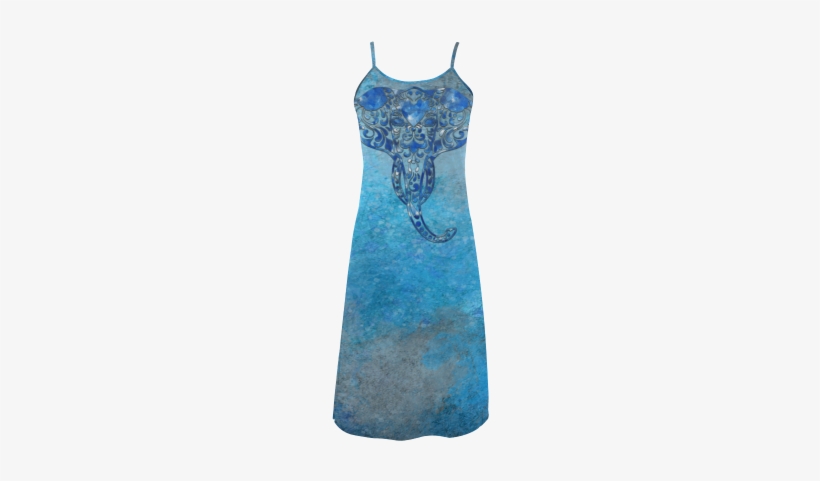 A Blue Watercolor Elephant Portrait In Denim Look Alcestis - Slip Dress, transparent png