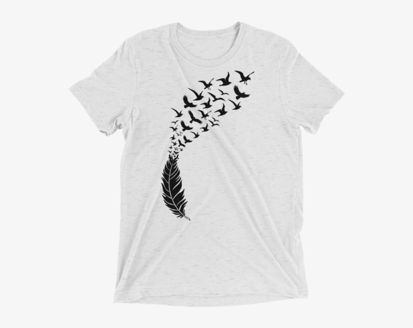 Black Feathers With Flying Birds Short Sleeve Unisex - Transparent Background Feather Png, transparent png