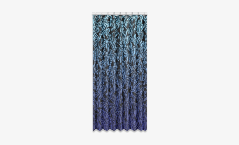 Blue Ombre Black Feather Pattern Window Curtain 50" - Window, transparent png