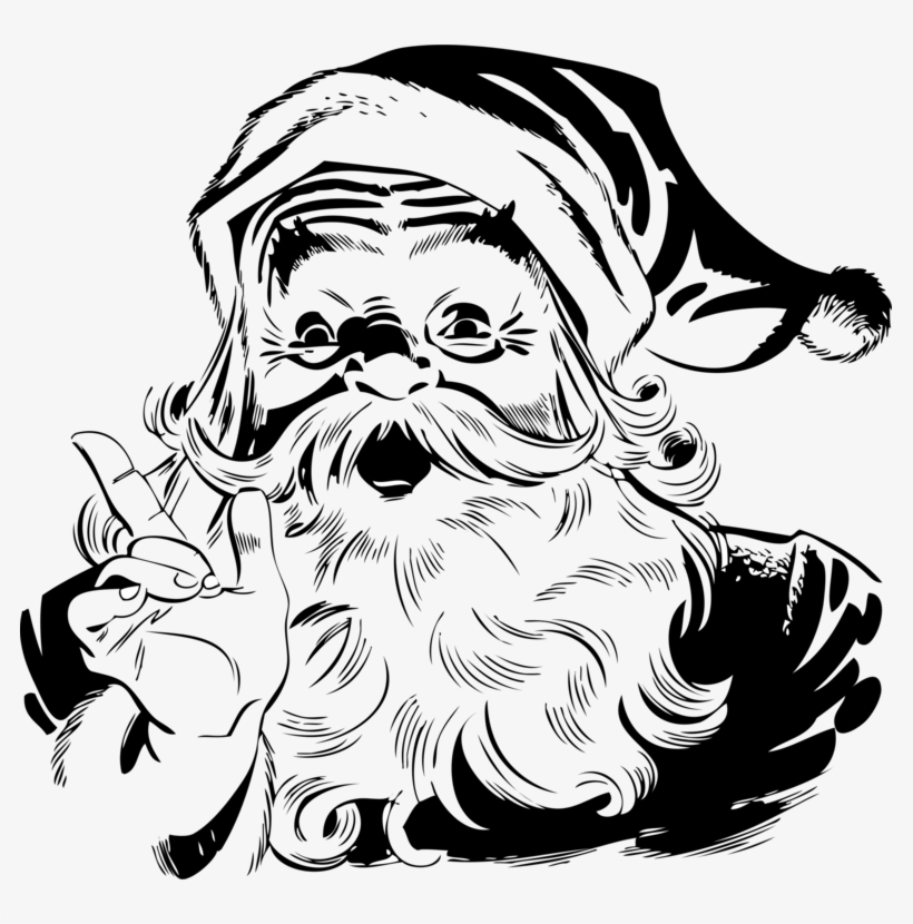 Santa Claus Black And White Christmas Day Christmas - Black And White Santa Png, transparent png