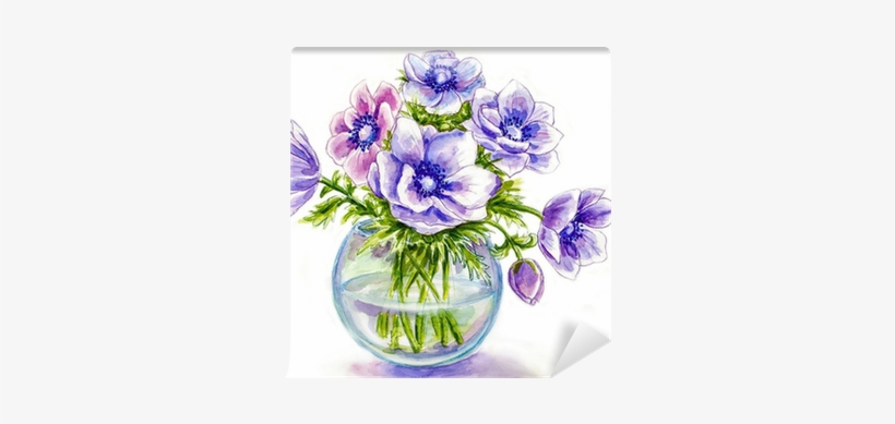 Spring Flowers In Vase, Watercolor Illustration Wall - 花瓶 里 的 花, transparent png